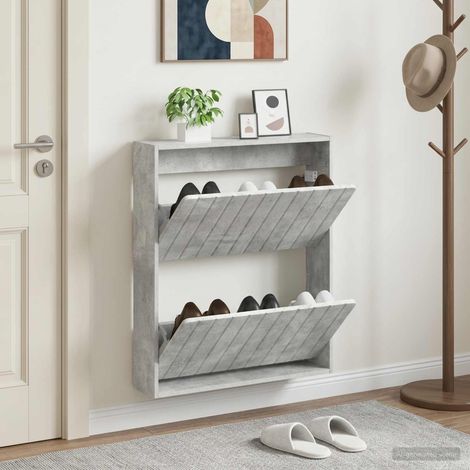 vidaXL Wall-Mounted Shoe Cabinet ZWOLLE 71 x 17 x 86 cm Concrete Grey (1/5)