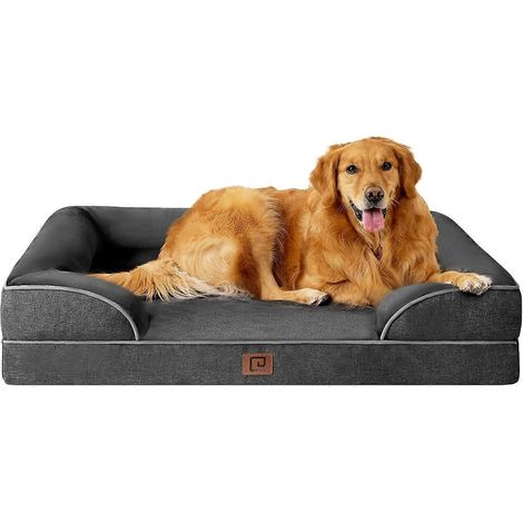 Lit orthopédique pour chiens de très grande taille, en mousse à mémoire de forme imperméable, avec rebords, fond antidérapant et mousse alvéolée. Lavable. (1/5)