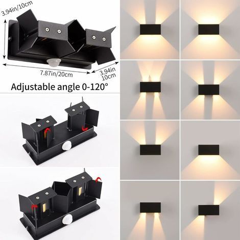 Applique murale LED applique murale intérieure/extérieure avec détecteur de mouvement applique murale moderne blanc chaud 3000K - 24W noir, (1/4)