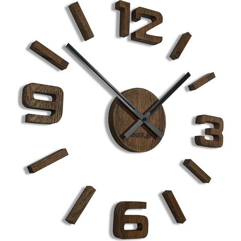Horloge murale 3D DIY en bois de chêne - Grande horloge murale 50-75 cm - Design moderne - Horloge murale décorative pour bureau, salon, chambre à coucher - Article de décoration (1/5)