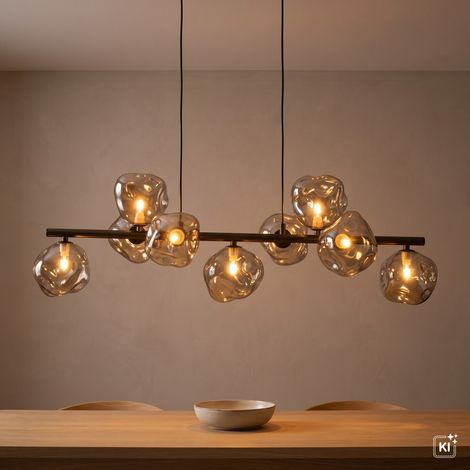 Pendelleuchte 9-flammig Braun Cognac Metall Glas G9 L: 116 cm Hängelampe (1/5)