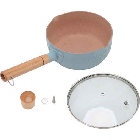 Casserole multifonctionnelle en alliage d'aluminium antiadhésif avec poignée en bois, compatible avec les plaques à induction et à gaz (bleue).