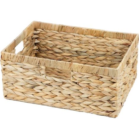 Panier de rangement en rotin tressé – 33 x 21 x 16 cm – Avec poignées – Bac rectangulaire pour armoire, étagère, salle de bain et salon – Naturel (1/5)