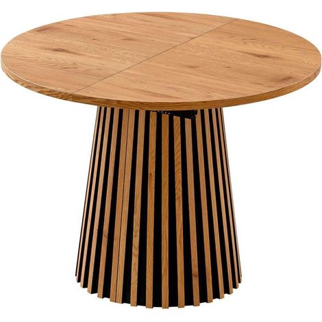 Mesa redonda extensible Md-Brandon acabado oak trend, 75cm(alto ) 100/140/180cm(ancho) 100cm(largo) (1/4)