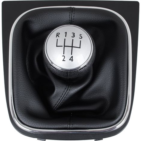 Pomello del cambio argento per VW Touran 09-12 + cuffia nera con cornice cromata, cambio a 5 marce. (1/5)