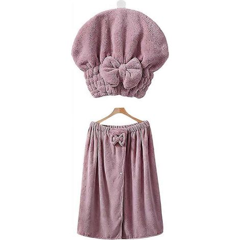 Jupe de bain ajustable grande taille et bonnet de bain à séchage rapide en polaire corail douce, douce pour la peau, absorption rapide violette (1/5)