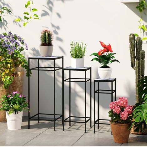 3-teiliges Pflanzenregal, 71 cm, Metall, blau-weißes Mosaikmuster, montagefrei OKMYHOME (1/5)