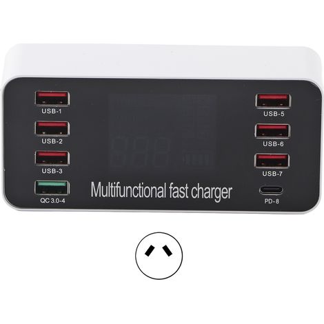 Station de charge intelligente 8 ports avec écran LED, chargeur QC3.0 PD 60W AC100-240V prise AU (1/5)