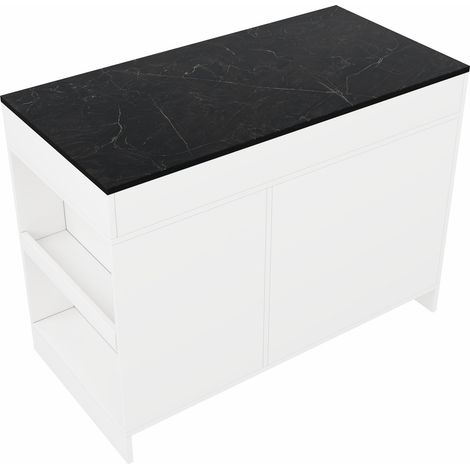 Isla de cocina blanca 120 x 60 x 90 cm con 3 cajones, especiero y espacio para mascota