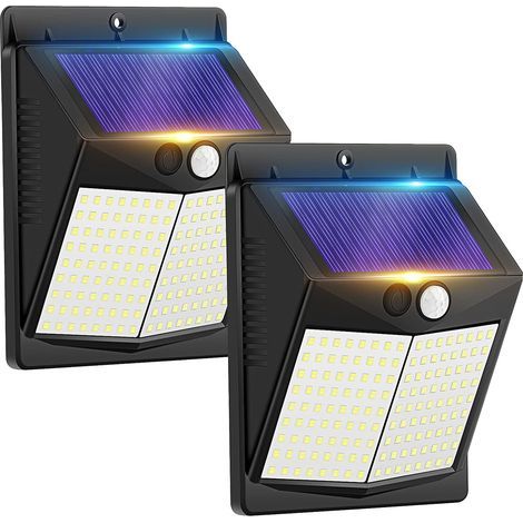 Conjunto de dos luces solares para exteriores con detector de movimiento: 3 modos de iluminación, resistentes al agua, con luz de seguridad inalámbrica para el jardín. (1/5)