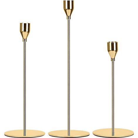 Porte-Bougie - En Fer - Hauteur 24 cm 28 cm 33 cm - Pour Bougies Coniques Standard - Décoration Table Mariage Dîner Aux Chandeliers - Lot de 3 (1/5)