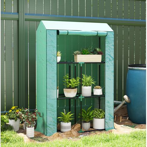 Serra da balcone in film plastico con 3 ripiani, porta avvolgibile, telaio in acciaio, anti-UV, 100x40x150 cm, verde (1/5)