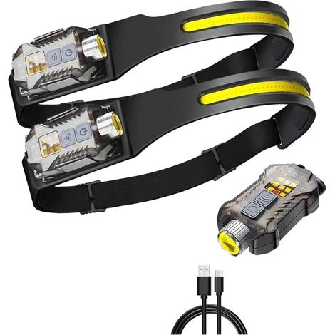 Lampe Frontale Rechargeable (Pack de 3), Lampe Frontale à Faisceau Large COB de 230° avec Capteur de Mouvement, 5 Modes, Étanche, Lampe Frontale LED pour Course à Pied, Casque de Sécurité et Adultes (1/5)