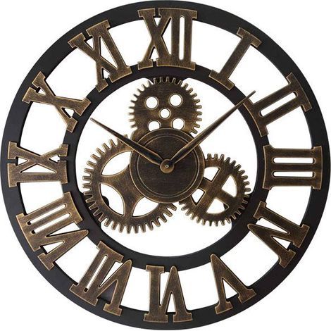 Horloge Murale 3D Grand Engrenages Or, 30 cm Bois Vintage Silencieuse, Industrielle Pendule Murale Chiffre Romain Steampunk Décor pour Salon Bar Restaurant (1/4)