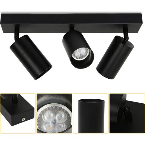Randaco LED Spotleuchte schwenkbar Retro Schwarz GU10 Deckenlampe Flur Schlafzimmer Spot 3x GU10 Fassung