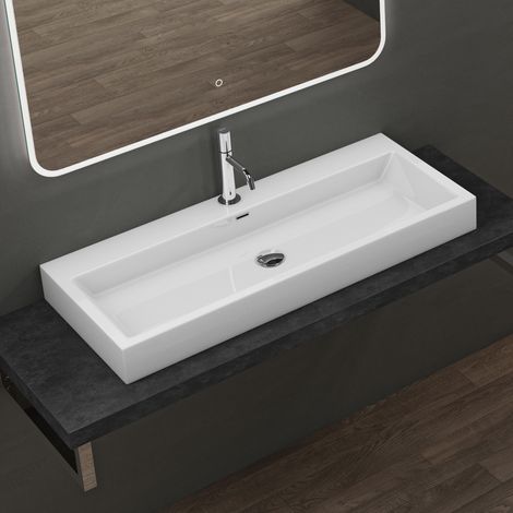 doporro Design Aufsatzwaschbecken Hängewaschbecken Waschbecken Weiß BTH 120x42x10 cm Waschtisch aus Mineralguss Colossum06