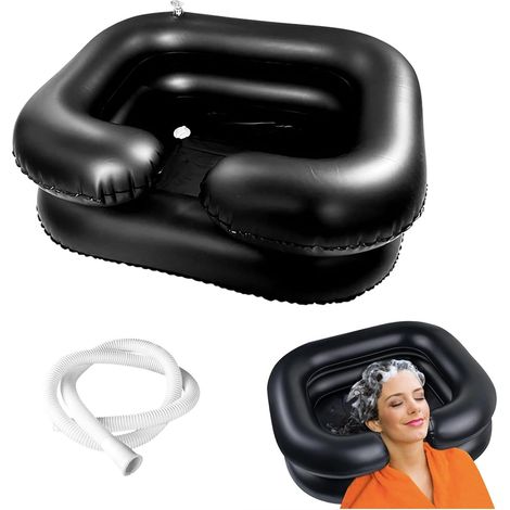 Lavabo à cheveux avec shampoing gonflable, tuyau d'évacuation de 1 m, lavage de cheveux pour altitude, pour femmes enceintes, patients blessés (1/4)