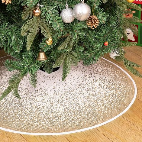 Jupe de sapin de Noël en toile de jute, 90 cm, motif flocons de neige, tapis de sapin de Noël rustique pour fête de vacances, décoration de Noël (1/4)