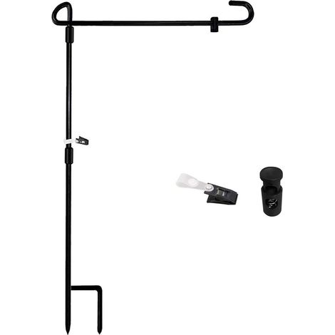 Mástil de jardín de hierro forjado negro con mástil desmontable, 91 cm (36 pulgadas), juego completo para decoración exterior patriótica y festiva. (1/5)