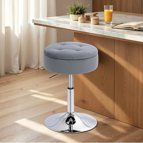 Sgabello bar in poliestere grigio, girevole 360°, regolabile in altezza con vano contenitore (1/5)