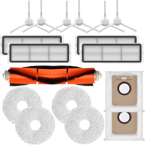 Accessoires pour aspirateur robot Dreame S10, S10PRO, X10, W10S et W10S Pro : 1 brosse principale, 6 brosses latérales, 4 filtres, 4 lingettes et 2 sacs à poussière. Compatible également avec l’aspira