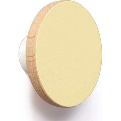 Crochet de Porte-Manteau/Crochet Mural Rond 65 mm, en Bois (Jaune Pastel) (1/5)