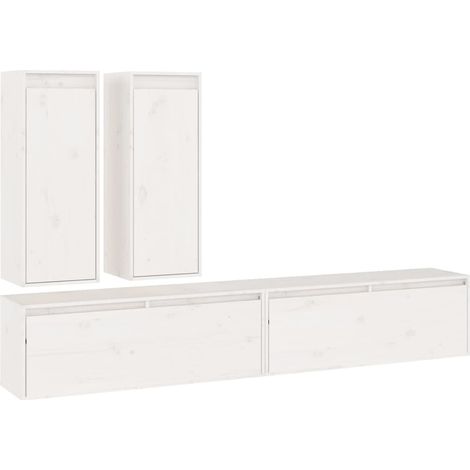 Mueble TV multimedia estantería para televisión buffet comedor salón dormitorio 4 piezas madera maciza de pino blanco 020028723