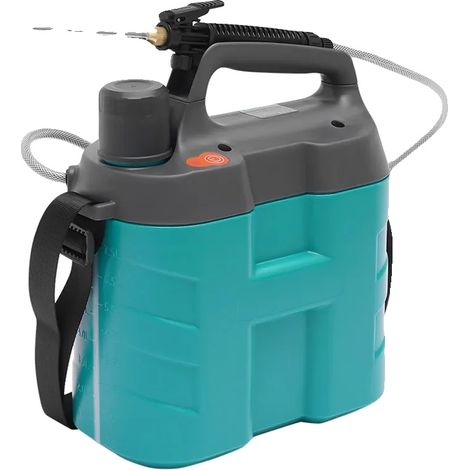 Pulverizador eléctrico, capacidad de 8 litros, batería de litio recargable, color verde. (1/2)