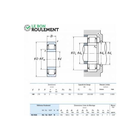 Roulement à rouleaux cylindriques NU1028-C3-NSK