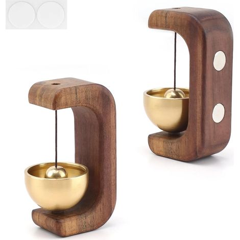 C-Profile Door Chime Black Walnut Bell Front Door Sticker Wooden Doorbell with Double Sided Adhesive Tape for Door Frames, Fridges, Offices and Shops (1/5)