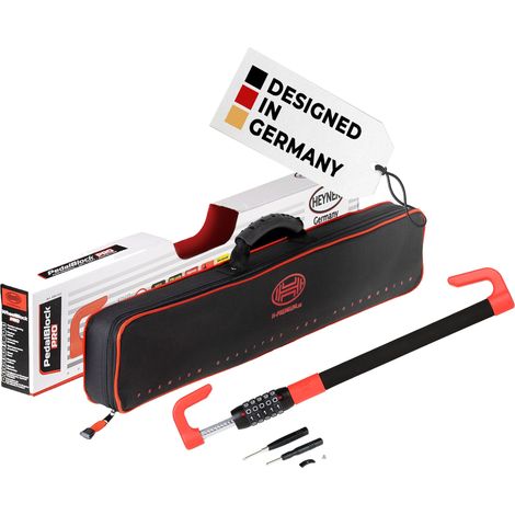 HEYNER® Pedal‑Lenkradsperre 49,5–78 cm – Diebstahlschutz mit 5‑stelligem Zahlenschloss, für PKW/Van/SUV, schwarz‑rot