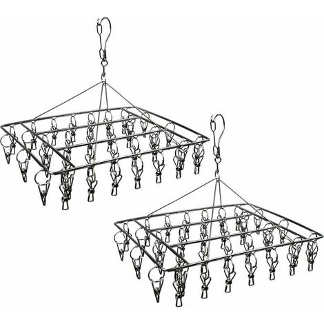 égouttoir à Chaussettes en Acier Inoxydable avec 36 Clips de Suspension à Linge Durable avec Crochet pivotant à 360 ° et Crochet Coupe-Vent pour Chaussettes, Soutien-Gorge, sous-vêtements, (Lot de 2) (1/5)