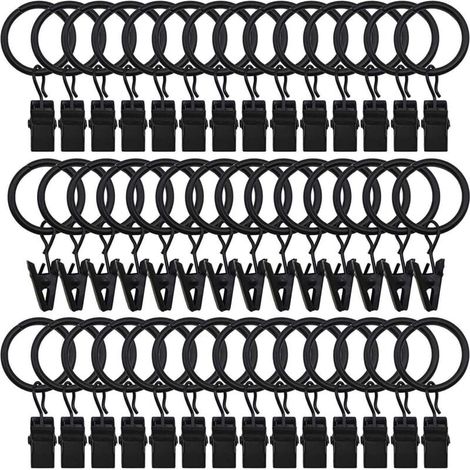 Lot de 42 Anneaux à Clip pour Rideaux Style Rétro Rouillé Noir Diamètre Intérieur 2,5 cm