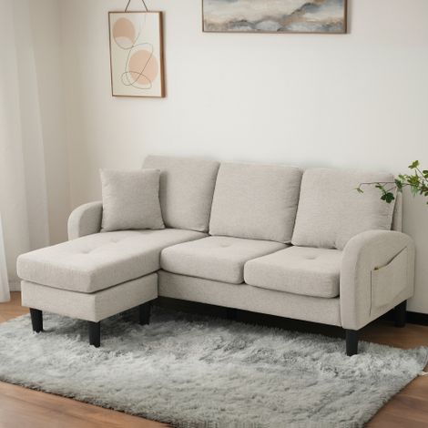 L-förmiges Ecksofa mit Chaiselongue – 3-Sitzer Sofa, 166 x 118 x 77 cm, Atmungsaktiver Baumwoll-Leinenstoff, Kunststoffbeine, Modulares Design, Ideal für Wohnzimmer, Apartments und Büros