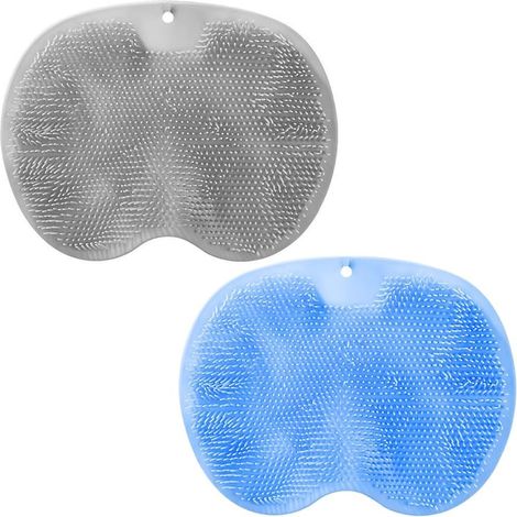 2 Pièces - Tapis de Douche - Coussin de Massage - Antidérapant avec Ventouses - Nettoyage Pieds et Dos - Relaxation - Gris - 28x19,5cm