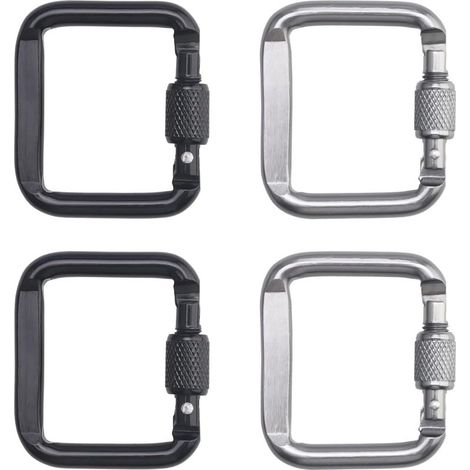4 PCS Mousqueton, Mousqueton Aluminium, Mousqueton Escalade avec Bouchon à Vis, pour l'extérieur, Camping, Randonnée, Voyages(Argent, Noir) (1/5)