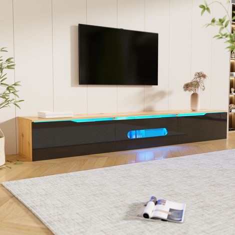 Meuble TV, 180 cm, finition brillante, avec éclairage LED 16 couleurs, montage mural (1/5)