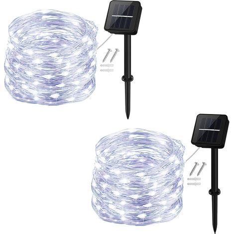 Guirlande Lumineuse Solaire, Exterieur Étanche Lumières de Jardin 50 LED 2 Pack 8 Modes 5m pour Jardin, Terrasse, Cour, Maison, Arbre de Noël, Fête Party Décoration(Blanc Froid) (1/5)