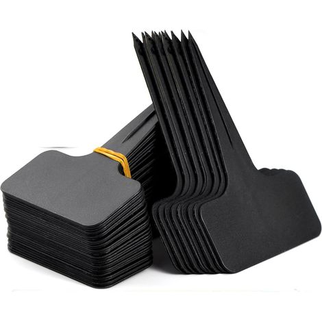 (100 pièces) Etiquette Jardin Exterieur Marqueurs en Plastique de Plantes Type T Plastique Etiquette Potager avec Stylo étanche Réutilisable (Noir) (1/4)