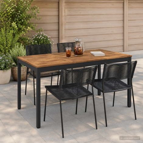 vidaXL Tavolo da cena da giardino Naturale e Nero 141 x 80,5 x 75 cm
