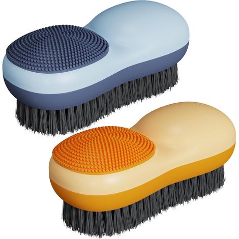 Cepillo de mano - Cepillo de limpieza - Paquete de 2 Quitamanchas para ropa Cepillo suave de doble cara Quitamanchas para ropa - Azul y naranja (1/5)