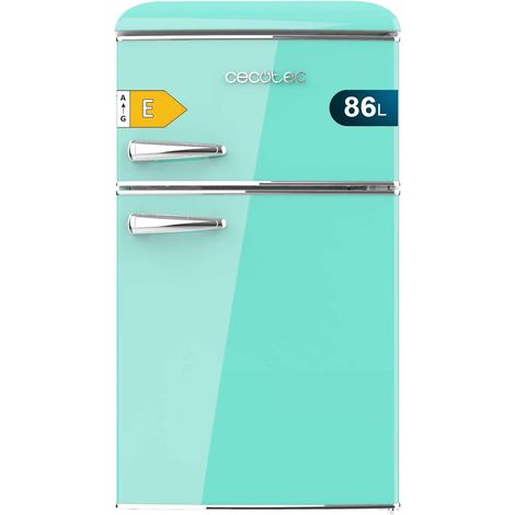 Cecotec Kleiner Kühlschrank Kühlschrank 2 Türen Retro 86L Bolero CoolMarket 2D Origin 86 Green E. 89,3cm deHöhe und 48,7cm deBreite, Energieklasse E, Eisfach, Innenbeleuchtung und Chromgriff, Grün