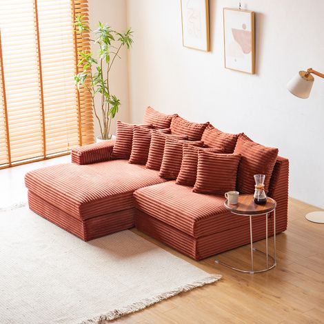 Divano angolare 2/3 posti con seduta profonda in velluto a coste terracotta CARDIFF