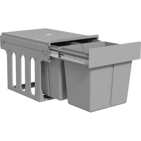 Poubelle coulissante sous évier avec 3 compartiments, capacité totale 31 L (15 L + 2 x 8 L), fixation par le bas, gris clair
