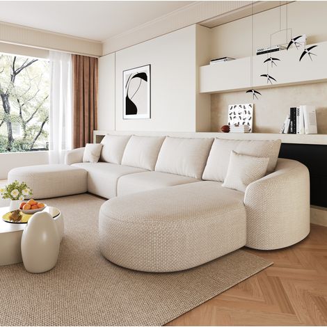 Sofá modular en U 336x168x85 cm de chenilla blanca, sin montaje – MEUBLIV (1/5)