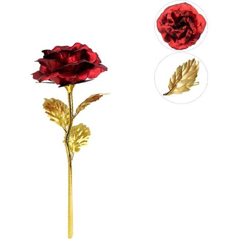 Rosas de plástico, Rosa roja, Rosas artificiales, Rosas de la eternidad, novias, madres, aniversarios, 1 unidad (Rojo + Dorado), 25 x 8 x 8 cm (1/5)