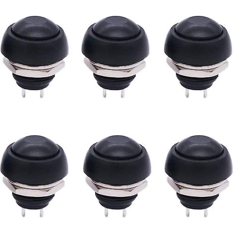 Lot de 6 mini interrupteurs à bouton-poussoir momentanés ronds étanches noirs, trou de montage de 12 mm (1/2"), marche/arrêt, PBS-33B-BK (1/5)