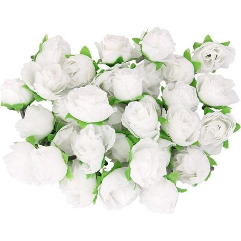 MINKUROW 50 Stück 3 cm Künstlicher Rosenkopf Gefälschter Blumenkopf Künstliche Pflanzendekoration für Zuhause, Hochzeitsfeier, Reines Weiß (1/5)