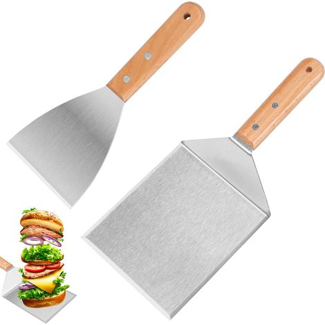 Set de spatules pour barbecue en acier inoxydable avec manche en bois ustensiles pour barbecue ustensiles pour barbecue steak pizza teppanyaki de 5 cm (1/4)