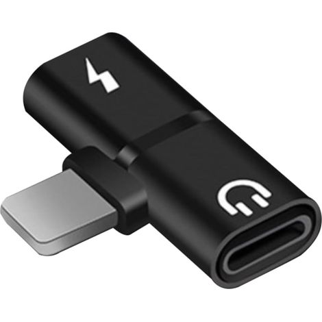 Lot 2 en 1 Adaptateur Audio Casque et Chargeur avec Double Port Lightning pour iPhone iPad iPod, Rouge et Noir, HPDZ-0050, Connecteur Double Prise Casque + Charge Rapide (1/5)